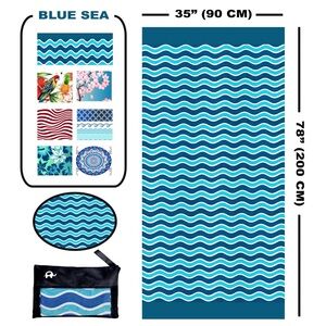 Blue Sea Wave microfiber beach towel thin super absorbent new with tags